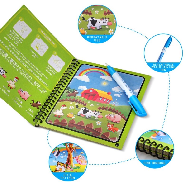 8 Pages Invisible Ink Magic Water Book With Pen (random Design )